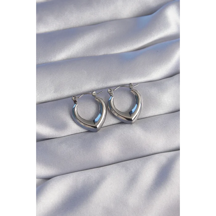 BUĞZ 316L Çelik Gümüş Renk İçi Oval Tasarımlı Küpe