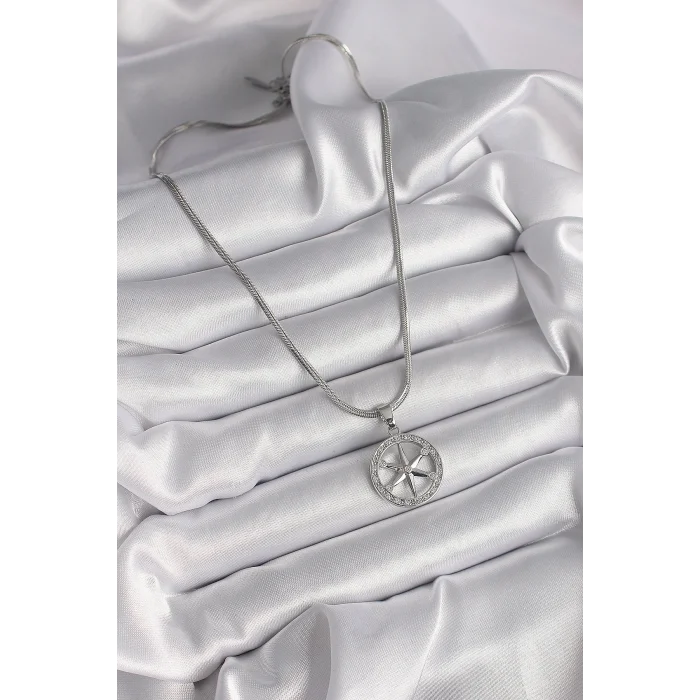 BUĞZ 316L Çelik Gümüş Renk İtalyan Zincir Zirkon Taşlı Kutup Yıldız Model Kadın Kolye