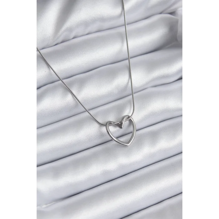 BUĞZ 316L Çelik Gümüş Renk Kalp Model Kadın Kolye