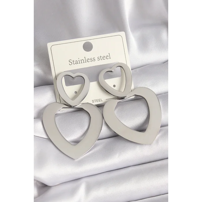 BUĞZ 316L Çelik Gümüş Renk Kalp Model Kadın Küpe