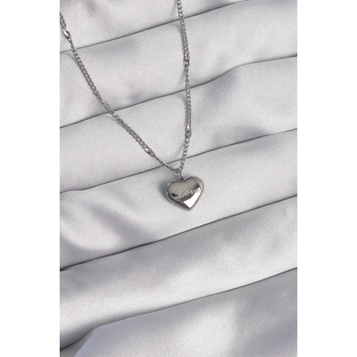 BUĞZ 316L Çelik Gümüş Renk Kalp Model Love Kolye