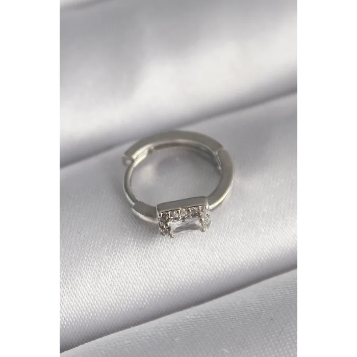 BUĞZ 316L Çelik Gümüş Renk Kare Zirkon Taşlı Tragus Piercing