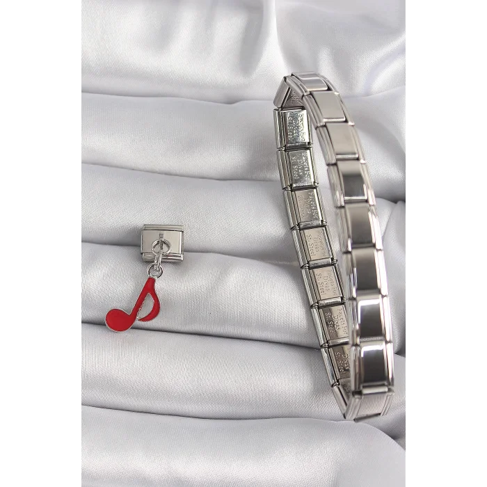 BUĞZ 316L Çelik Gümüş Renk Kırmızı Nota Model Nomination Charm - Lisinya