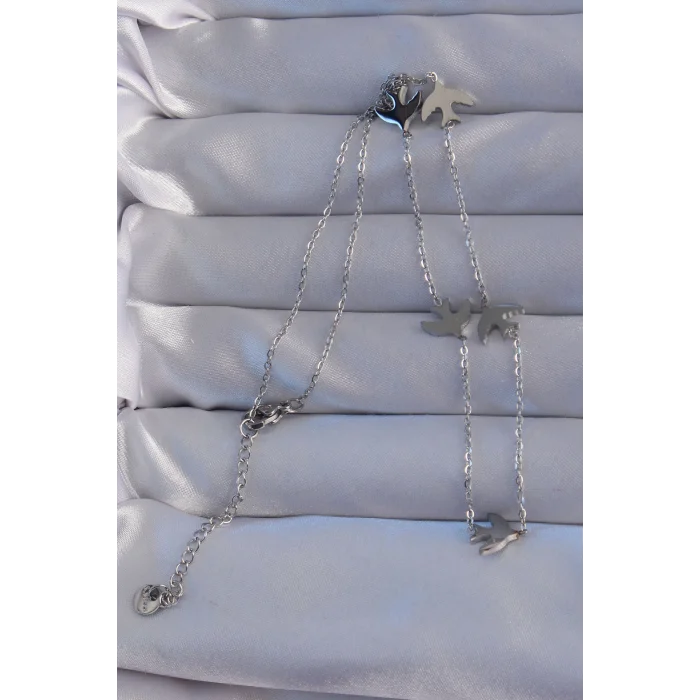 BUĞZ 316L Çelik Gümüş Renk Kuş Model Kolye - Lisinya