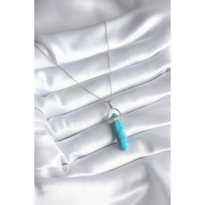 BUĞZ 316L Çelik Gümüş Renk Mavi Taşlı Model Kadın Kolye - Lisinya