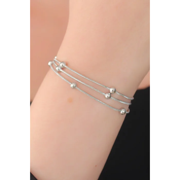 BUĞZ 316L Çelik Gümüş Renk Minimal Top Figür Kadın Bileklik