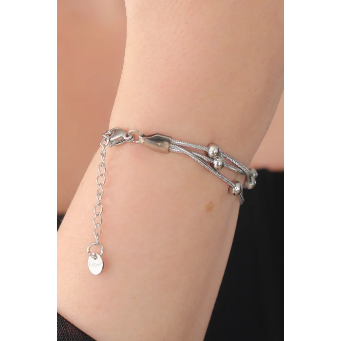 BUĞZ 316L Çelik Gümüş Renk Minimal Top Figür Kadın Bileklik