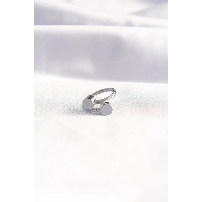 BUĞZ 316L Çelik Gümüş Renk Oval Aksesuarlı Burgu Model Bileklik ve Yüzük Kombini - Lisinya