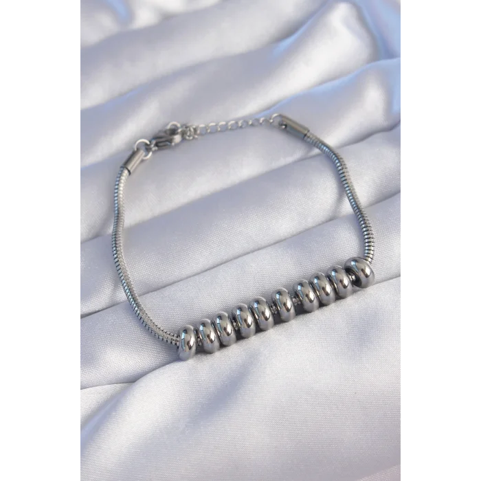 BUĞZ 316L Çelik Gümüş Renk Oval Figürlü Bileklik