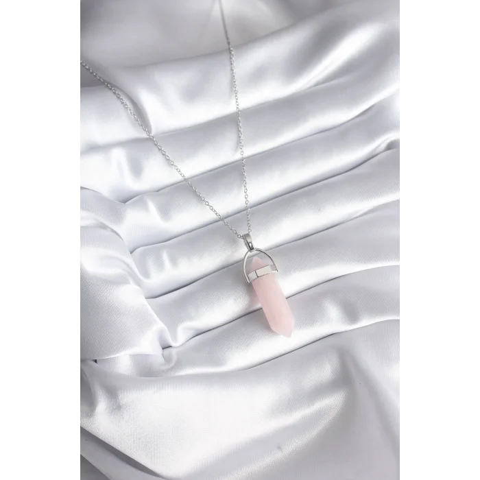 BUĞZ 316L Çelik Gümüş Renk Pembe Taşlı Kadın Kolye - Lisinya