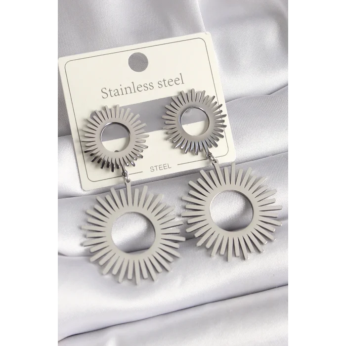 BUĞZ 316L Çelik Gümüş Renk Sallantı Güneş Model Kadın Küpe