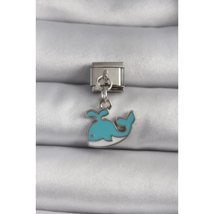 BUĞZ 316L Çelik Gümüş Renk Sallantı Mavi Balina Model Nomination Charm
