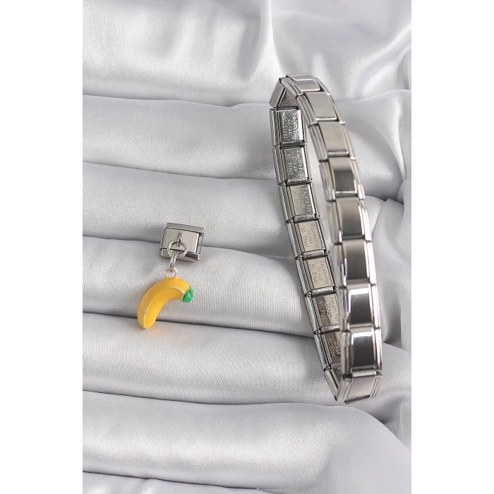 BUĞZ 316L Çelik Gümüş Renk Sallantı Muz Model Nomination Charm