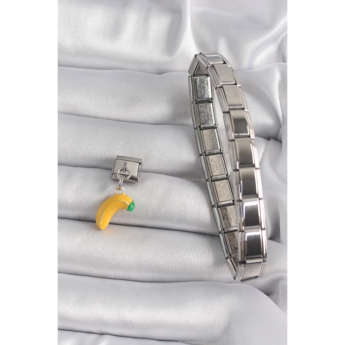 BUĞZ 316L Çelik Gümüş Renk Sallantı Muz Model Nomination Charm - Lisinya