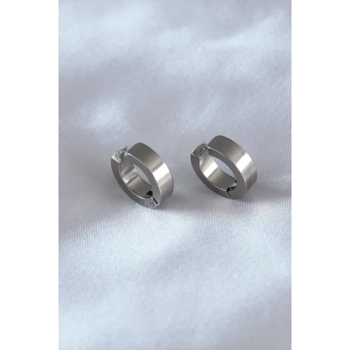 BUĞZ 316L Çelik Gümüş Renk Sıkıştırmalı Erkek Küpe