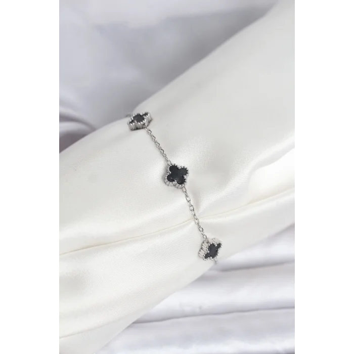 BUĞZ 316L Çelik Gümüş Renk Siyah Baby Boy Yonca Bileklik