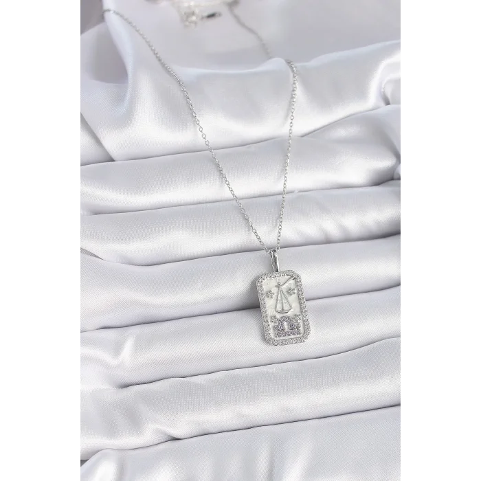 BUĞZ 316L Çelik Gümüş Renk Terazi Burcu Zirkon Taşlı Kadın Kolye