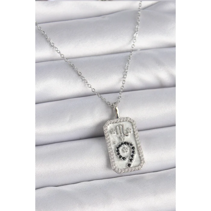 BUĞZ 316L Çelik Gümüş Renk Zincir Akrep Burcu Zirkon Taşlı Kadın Kolye