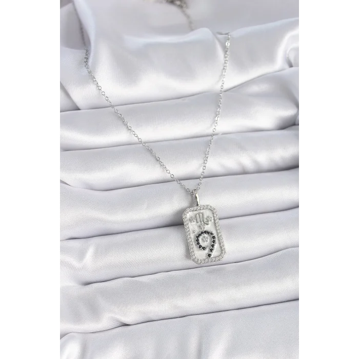 BUĞZ 316L Çelik Gümüş Renk Zincir Akrep Burcu Zirkon Taşlı Kadın Kolye