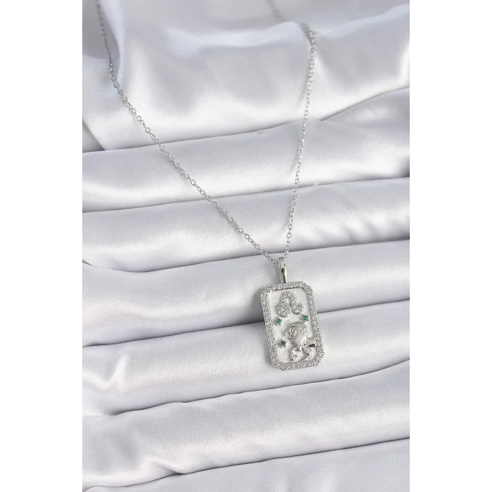 BUĞZ 316L Çelik Gümüş Renk Zincir Aslan Burcu Zirkon Taşlı Kadın Kolye - Lisinya