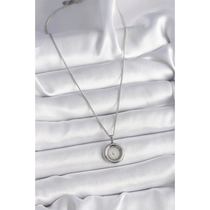 BUĞZ 316L Çelik Gümüş Renk Zincir Gümüş Renk Altın Model Kadın Kolye