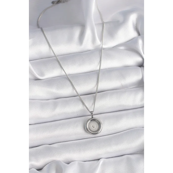 BUĞZ 316L Çelik Gümüş Renk Zincir Gümüş Renk Altın Model Kadın Kolye - BUĞZ