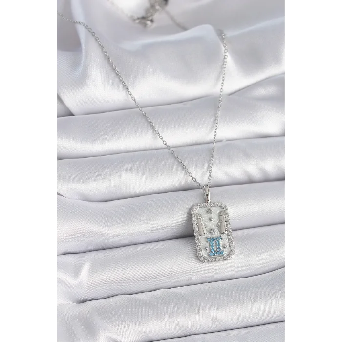 BUĞZ 316L Çelik Gümüş Renk Zincir İkizler Burcu Zirkon Taşlı Kadın Kolye