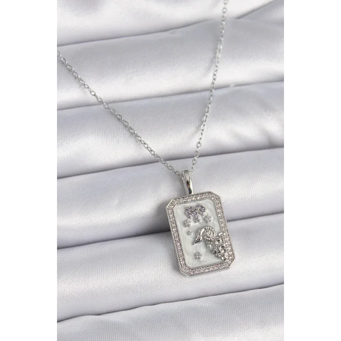 BUĞZ 316L Çelik Gümüş Renk Zincir Koç Burcu Zirkon Taşlı Kadın Kolye