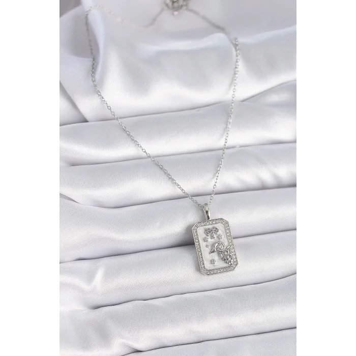 BUĞZ 316L Çelik Gümüş Renk Zincir Koç Burcu Zirkon Taşlı Kadın Kolye