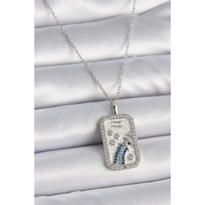 BUĞZ 316L Çelik Gümüş Renk Zincir Kova Burcu Zirkon Taşlı Kadın Kolye