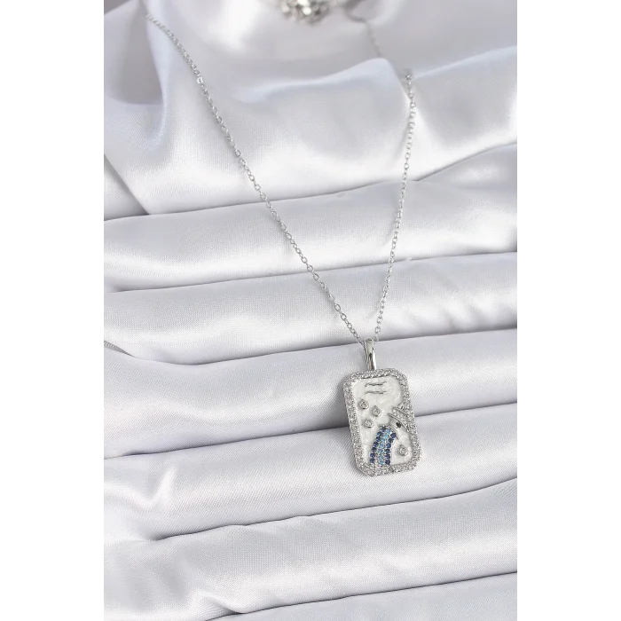 BUĞZ 316L Çelik Gümüş Renk Zincir Kova Burcu Zirkon Taşlı Kadın Kolye - Lisinya