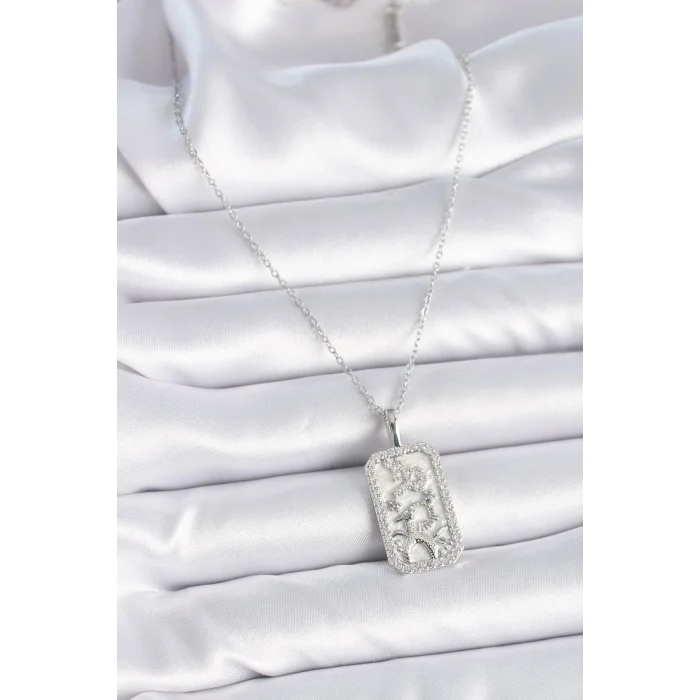 BUĞZ 316L Çelik Gümüş Renk Zincir Oğlak Burcu Zirkon Taşlı Kadın Kolye