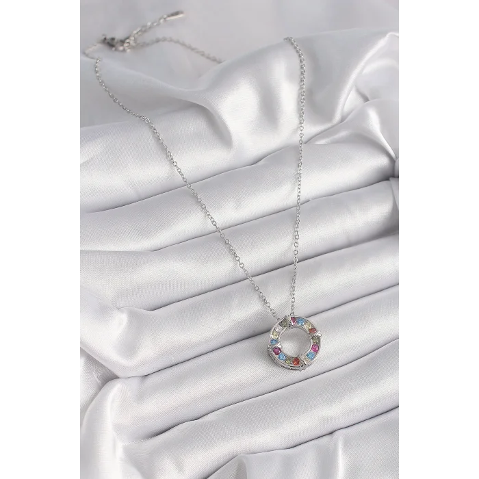 BUĞZ 316L Çelik Gümüş Renk Zincir Renkli Zirkon Taşlı Xoxo Model Kadın Kolye - Lisinya