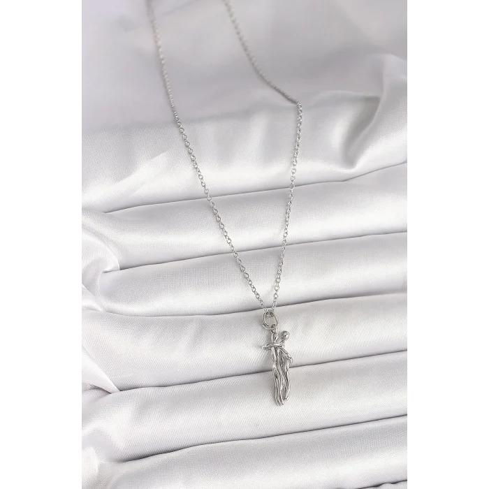 BUĞZ 316L Çelik Gümüş Renk Zincir Sarılma Model Kadın Kolye