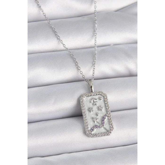 BUĞZ 316L Çelik Gümüş Renk Zincir Yay Burcu Zirkon Taşlı Kadın Kolye