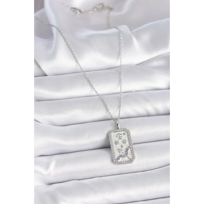 BUĞZ 316L Çelik Gümüş Renk Zincir Yay Burcu Zirkon Taşlı Kadın Kolye