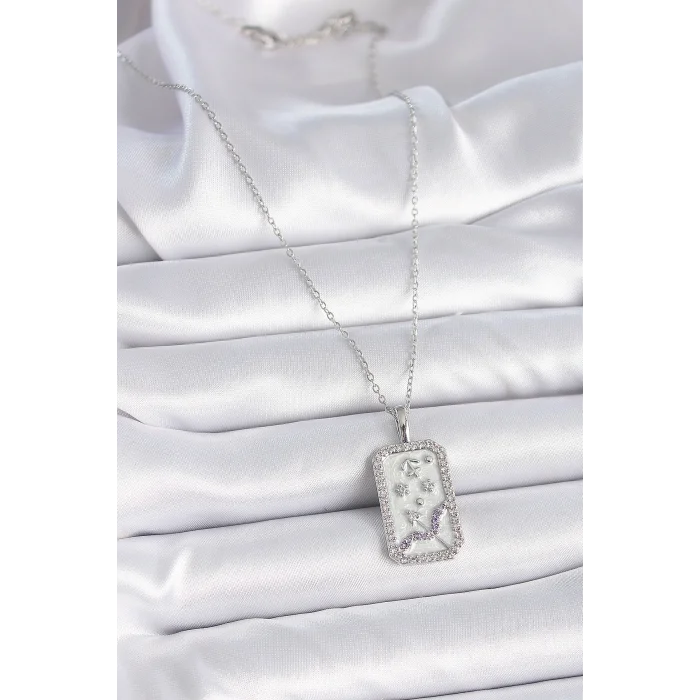 BUĞZ 316L Çelik Gümüş Renk Zincir Yay Burcu Zirkon Taşlı Kadın Kolye - Lisinya