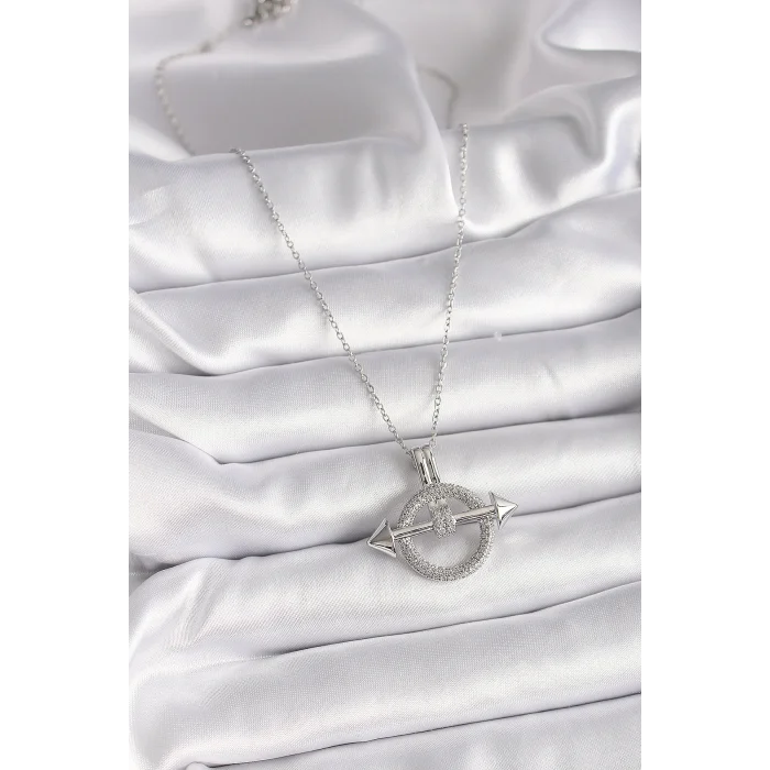 BUĞZ 316L Çelik Gümüş Renk Zincir Zirkon Taşlı Halka Model Kadın Kolye