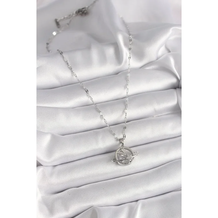 BUĞZ 316L Çelik Gümüş Renk Zincir Zirkon Taşlı Yıldız Detay Gezegen Model Kadın Kolye - Lisinya