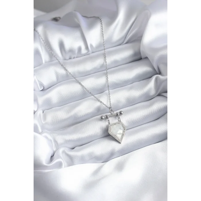 BUĞZ 316L Çelik Gümüş Renk Zirkon Taş Detay Kadın Kolye - Lisinya