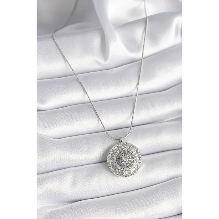 BUĞZ 316L Çelik Gümüş Renk Zirkon Taşlı 12 Burç Madalyon Model Kadın Kolye - BUĞZ