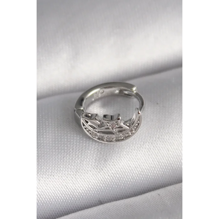 BUĞZ 316L Çelik Gümüş Renk Zirkon Taşlı Ay Yıldız Model Tragus Piercing