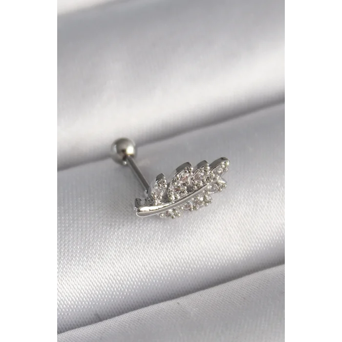 BUĞZ 316L Çelik Gümüş Renk Zirkon Taşlı Dal Tragus Piercing