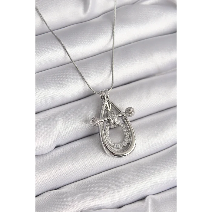 BUĞZ 316L Çelik Gümüş Renk Zirkon Taşlı Damla Model Kadın Kolye