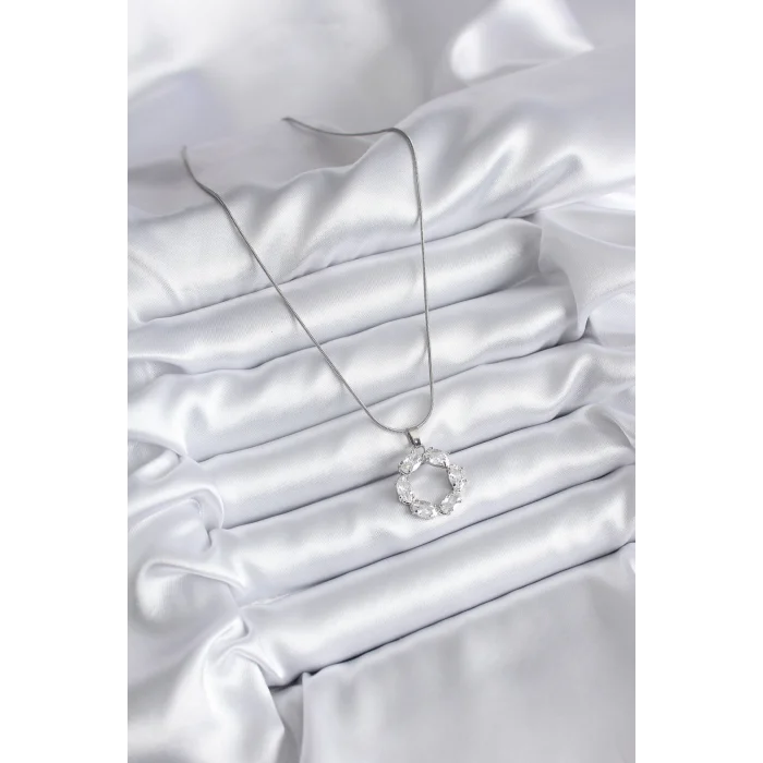 BUĞZ 316L Çelik Gümüş Renk Zirkon Taşlı Kadın Kolye - Lisinya