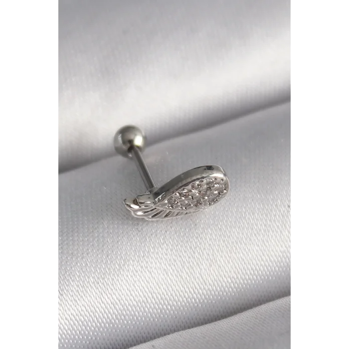 BUĞZ 316L Çelik Gümüş Renk Zirkon Taşlı Kanat Tragus Piercing