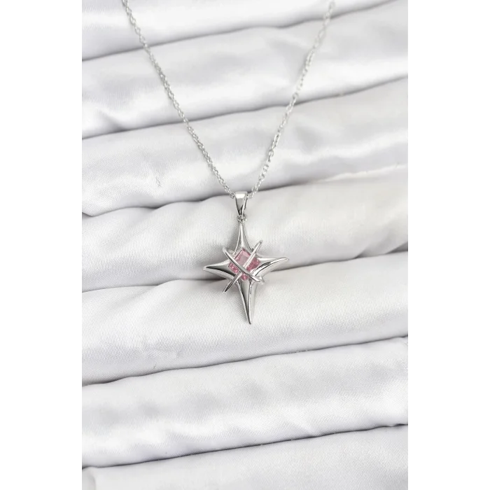 BUĞZ 316L Çelik Gümüş Renk Zirkon Taşlı Kutup Yıldızı Model Kadın Kolye