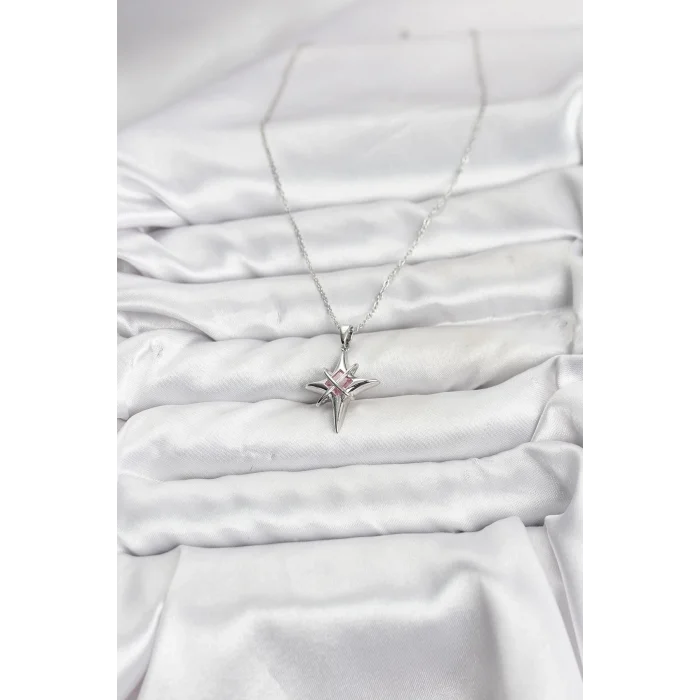 BUĞZ 316L Çelik Gümüş Renk Zirkon Taşlı Kutup Yıldızı Model Kadın Kolye