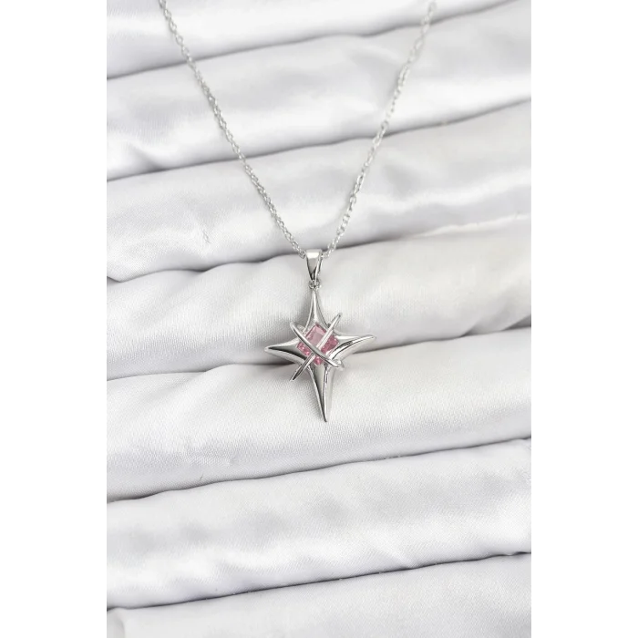 BUĞZ 316L Çelik Gümüş Renk Zirkon Taşlı Kutup Yıldızı Model Kadın Kolye - BUĞZ