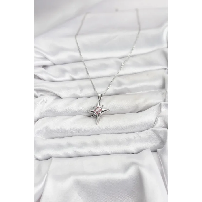 BUĞZ 316L Çelik Gümüş Renk Zirkon Taşlı Kutup Yıldızı Model Kadın Kolye - BUĞZ